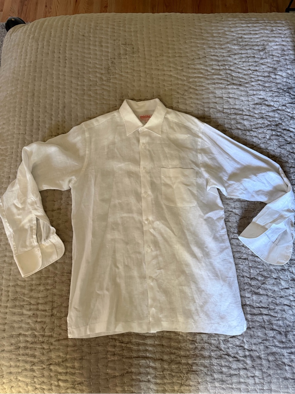 Inserch Collezione Uomo Men's White 100% Linen Dress Shirt - Classic Collar L